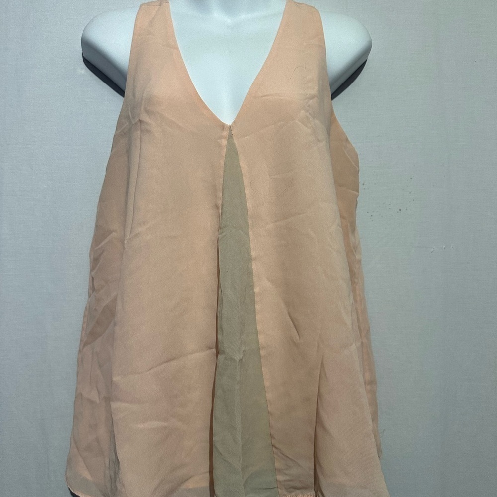 Banana Republic Sleeveless Sheer Layered Blouse | Peach | V-Neck | Gold Zipper